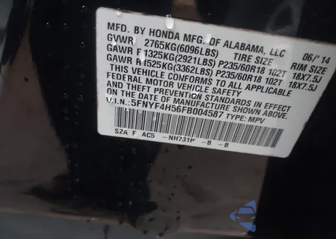 2015 Honda Pilot Ex-L z USA, uszkodzony, nr VIN 5FNYF4H56FB004587